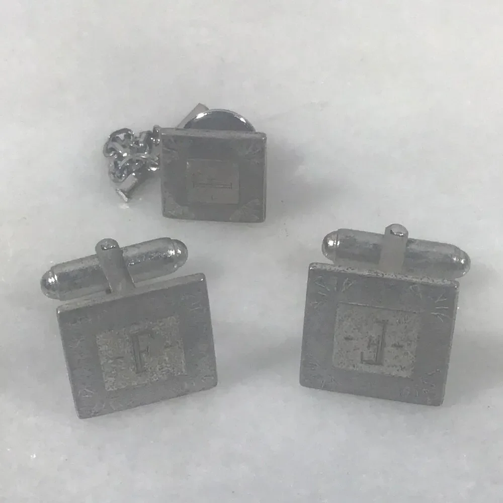 Vintage Silver Tone Square Monogram 